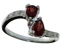 Pear Cut Natural Garnet & Diamond Ring