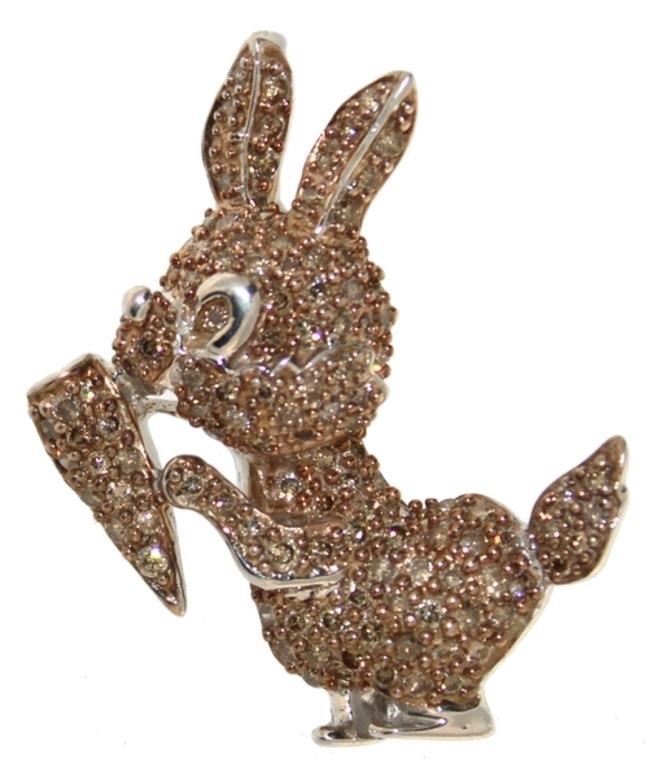 Natural 1.00 ct Chocolate Diamond Rabbit Brooch
