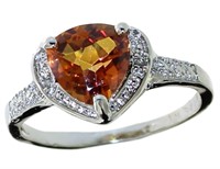 Trillion Cut Golden Citrine & Diamond Ring