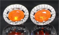 Oval Natural Fire Opal & Zircon Earrings