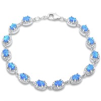 Halo Style Blue Opal & White Topaz Tennis Bracelet