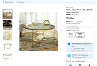 W7584  Walker Edison Coffee Table Round Glass/Gold