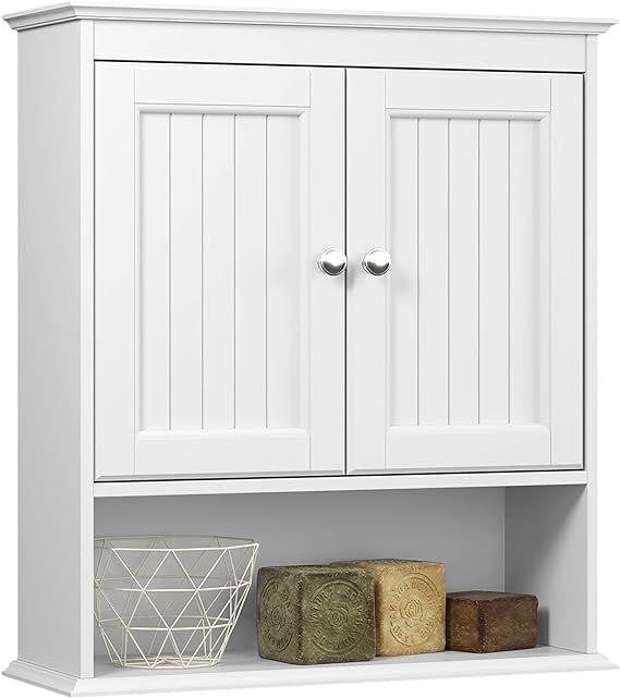 Wall Mounted Cabinet: White, Doors & Shelves