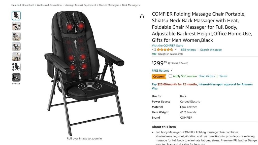 W3242  COMFIER Folding Massage Chair Black