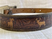 Vintage Leather Belt with Ram and Elk
