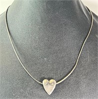 16" Sterling Italian Necklace W/Heart Pendant 15 G