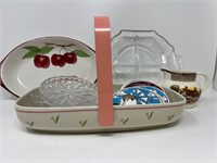 Vintage Pressed Glass & Ceramic Bowls Basket