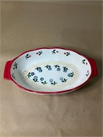 RED AND WHITE OVAL SERVING BOWL