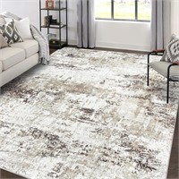 $250  9x12 Modern Abstract Washable Rug Brown Whit