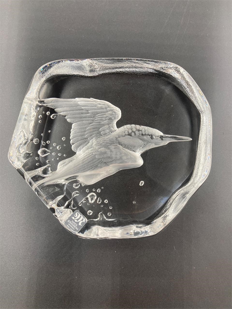 Mats Jonasson Kingfisher Glass Paperweight