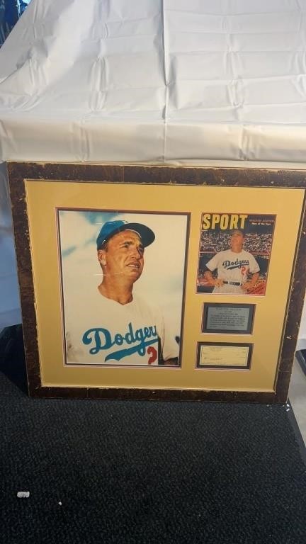 Framed LA Dodgers Walter Alston memorabilia.