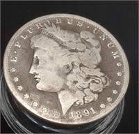 1891 Morgan Silver Dollar 90% Silver 38.1MM,