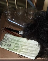 Feather dusters, ball jars & asparagus tray
