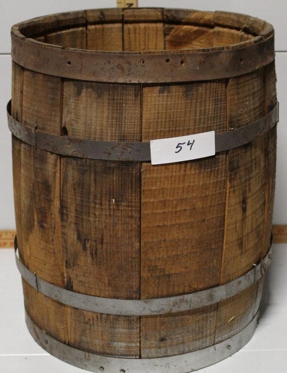 Wood nail keg  14 1/2 tall 12 inches across at top