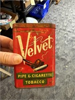 Antique velvet pipe and cigarette tobacco tin