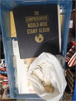 TUB OF STAMPS & STAMP ALBUMS