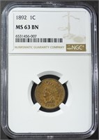 1892 INDIAN HEAD CENT NGC MS-63 BN