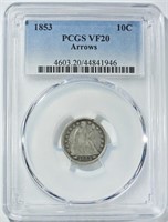 1853 SEATED LIBERTY DIME PCGS VF-20