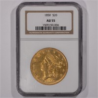 1850 $20 Liberty Head AU55 NGC NICE!