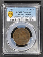 1787 New Jersey 1/2 Penny PCGS Vf Det ShatteredDie