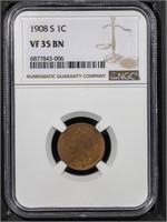 1908 S 1C NGC VF35 BN Indian Cent