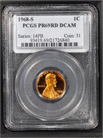 1968 S 1C PCGS DCAM69 RD Proof Lincoln Cent