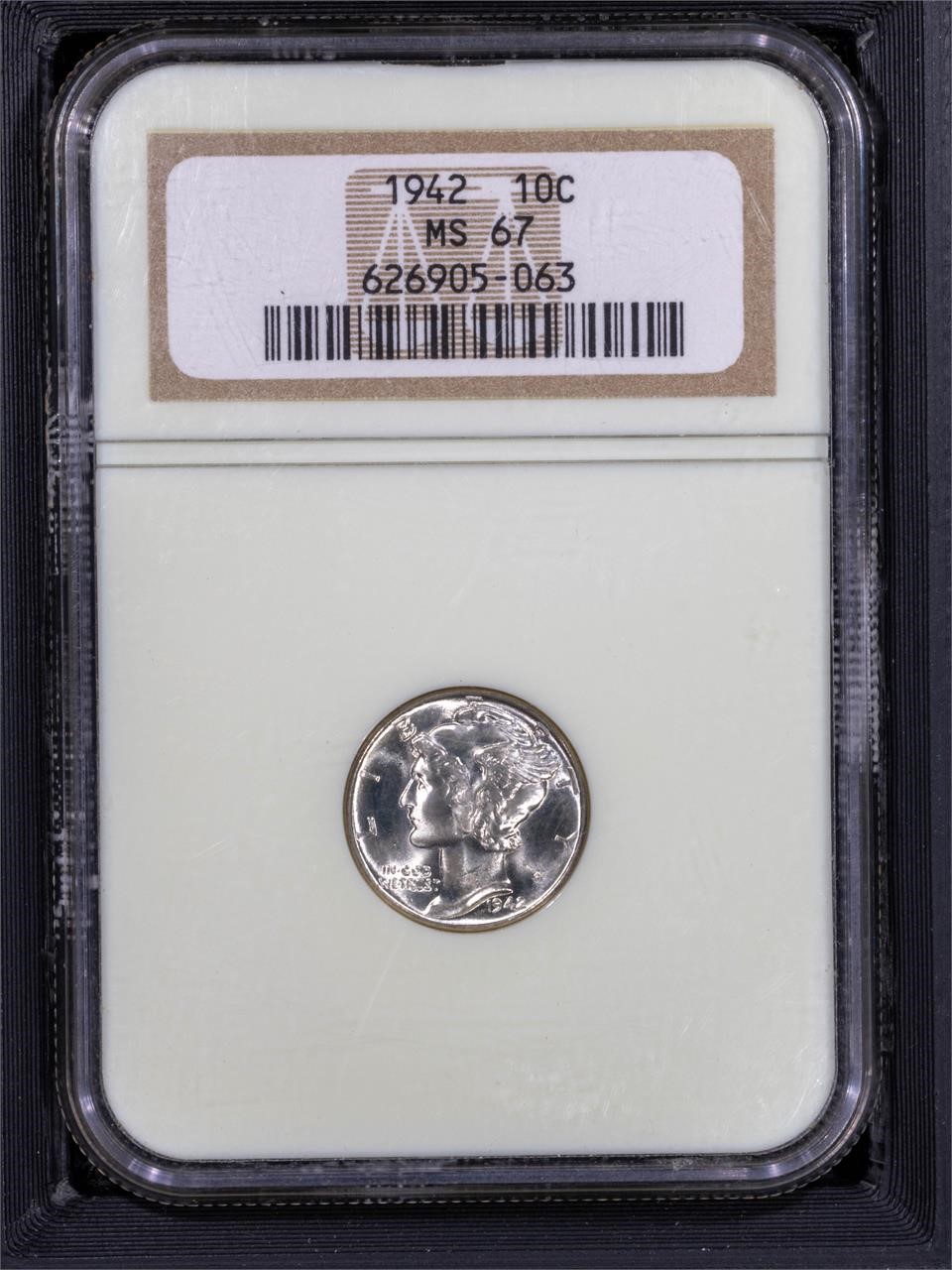 1942 10c Mercury Dime NGC MS67 Blazing Luster