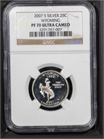 2007 S 25C NGC DCAM70 Silver Wyoming Proof Quarter