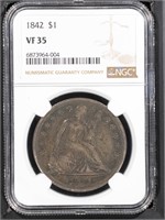 1842 $1 NGC VF35 Liberty Seated Dollar