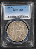 1881 CC $1 Morgan Dollar  PCGS VF35