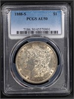 1888 S $1 Morgan Dollar  PCGS AU50
