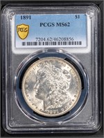 1891 $1 Morgan Dollar  PCGS MS62