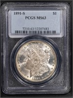 1891 S $1 Morgan Dollar  PCGS MS63