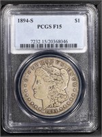 1894 S $1 Morgan Dollar  PCGS F15