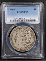 1896 S $1 Morgan Dollar  PCGS F15