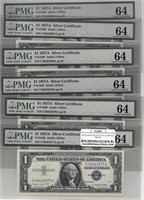 9x Sequential 1957A $1 Silver Certificates PMG 64
