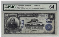 1902 $10 National Cassapolis PMG 64 Plain Back