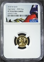 2018-W $10 GOLD LIBERTY NGC PF-70 UC