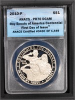 2010 P $1 ANACS DCAM70 Boy Scouts Silver Dollar
