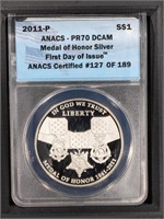 2011P $1 ANACS DCAM70 Medal of Honor Silver Dollar