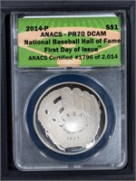 2014 P $1 ANACS DCAM70 Baseball Hall of Fame