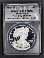 2015-W S$1 American Eagle FDOI PR70DCAM ANACS