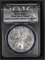 2016 S$1 American Silver Eagle FDOI MS70 ANACS