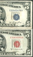 (2 Notes) $5 1953 Silver Certificate & U.S. Note