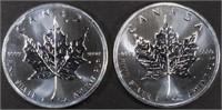 (2) 1 OZ .999 SILVER 2011 CANADIAN MAPLE ROUNDS