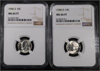 1946-S & 1948-D ROOSEVELT DIMES NGC MS66 FT