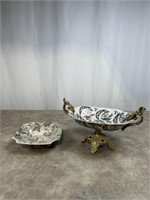 Blue flower footed bowl and square bowl