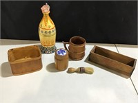 Wood items-basket, cheese box, brush; vase