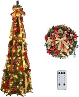 $110  VINGLI 6ft Pre-lit Pop Up Xmas Tree  Red&Gol