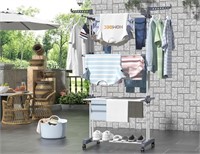 E7545 4 Tier Clothes Drying Rack W/Casters Gray